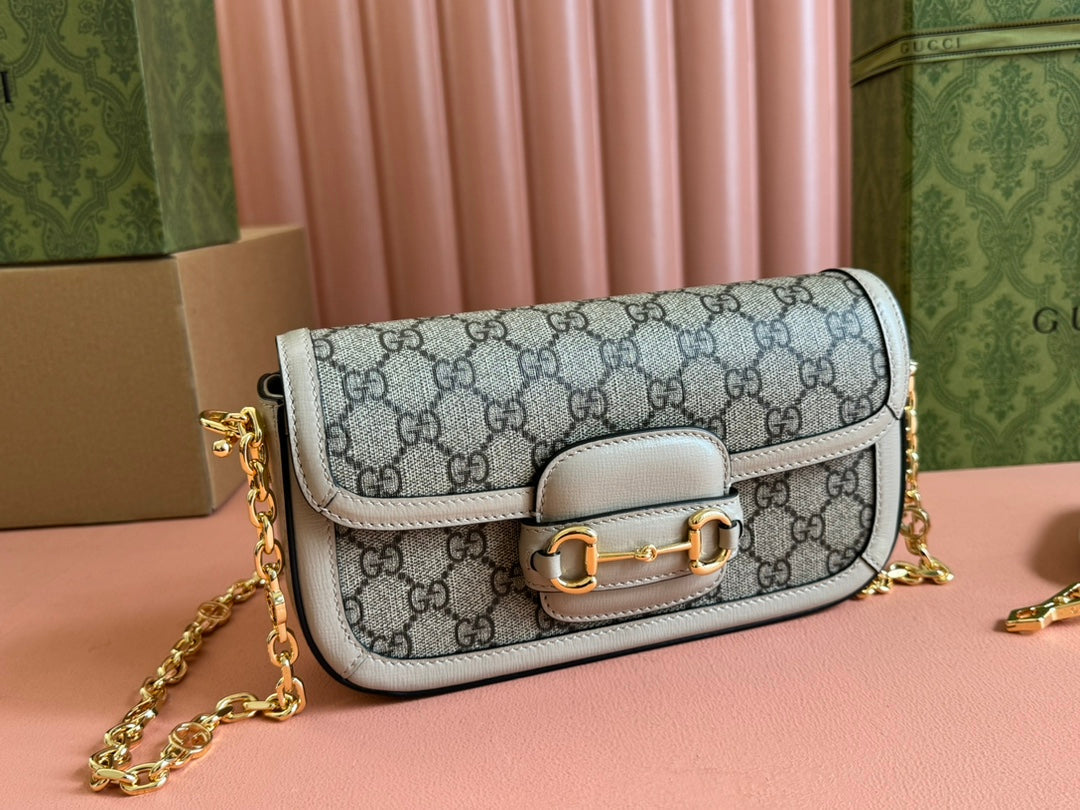 Gucci Horsebit 1995 Bag Ebony mix Beige Canvas 244275 mysite