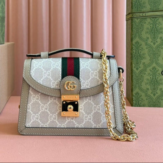 Gucci Ophidia 17.5cm Bag Beige White Canvas Leather 248488 mysite