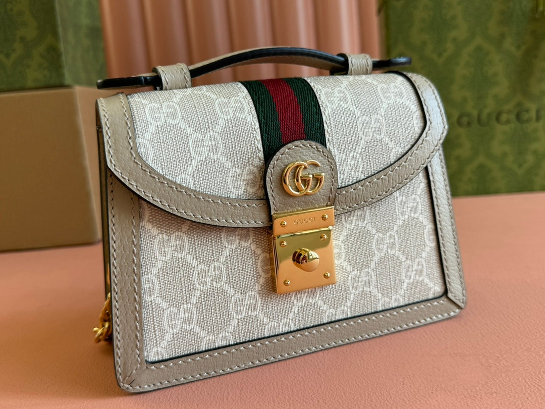 Gucci Ophidia 17.5cm Bag Beige White Canvas Leather 248488 mysite