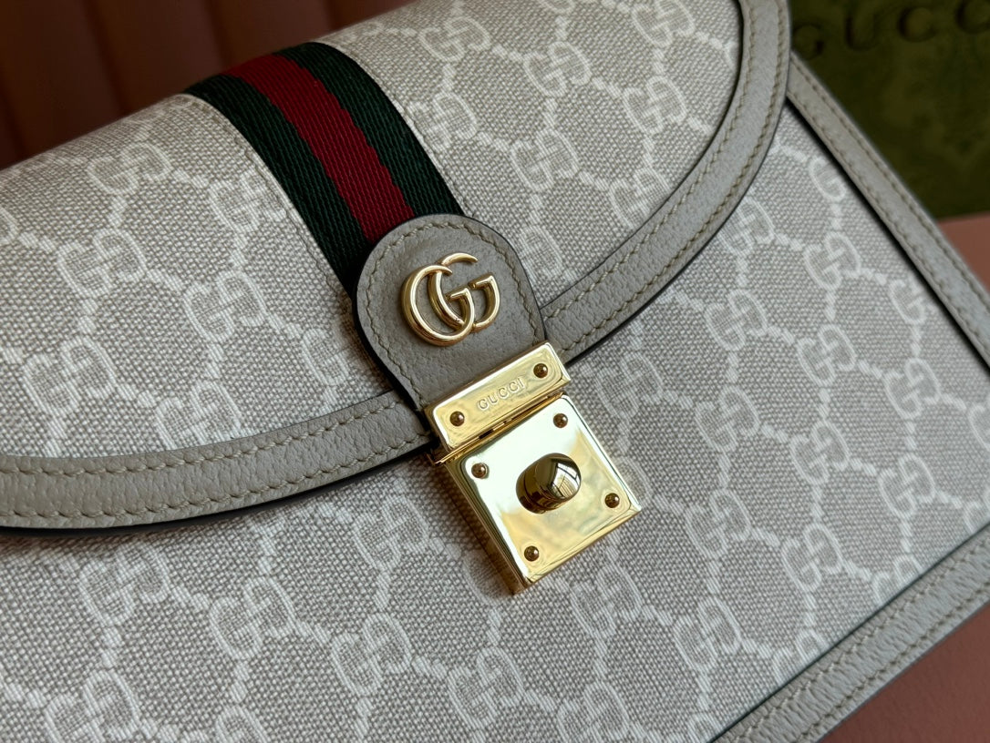 Gucci Ophidia 25cm Bag Beige White Canvas Leather 248494 mysite