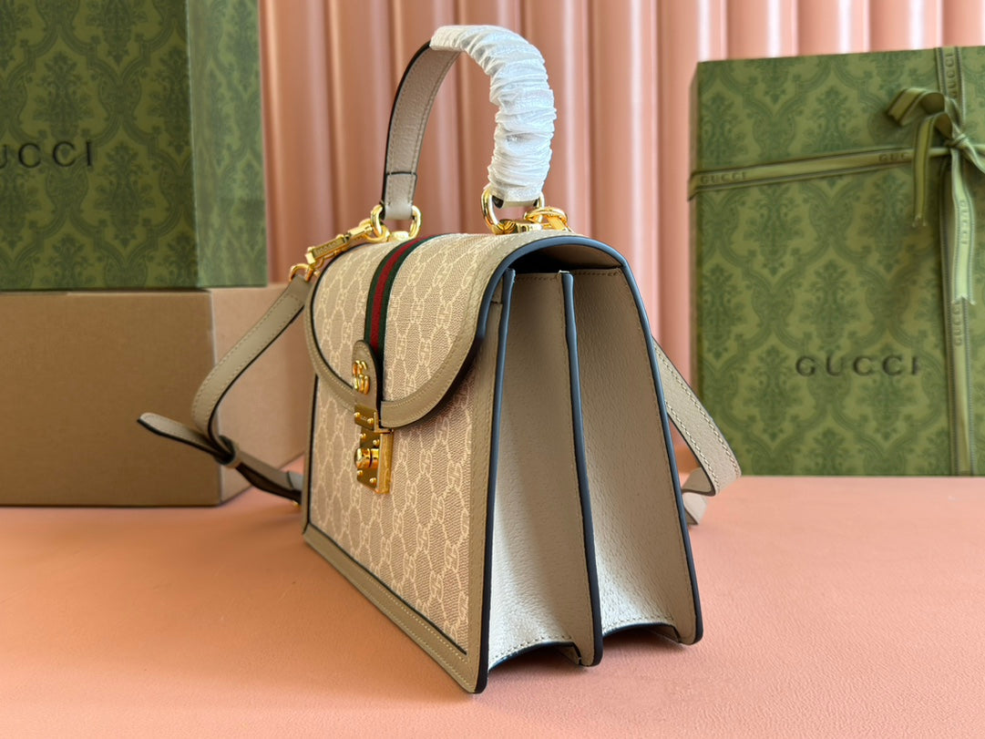 Gucci Ophidia 25cm Bag Beige White Canvas Leather 248494 mysite