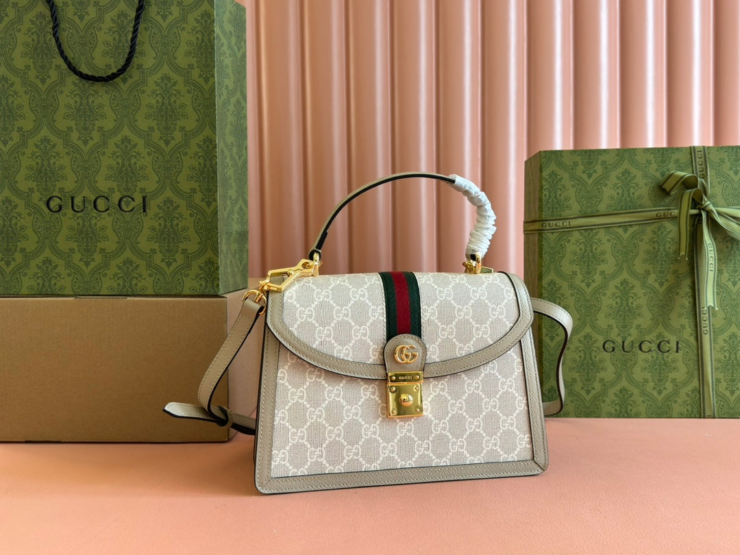 Gucci Ophidia 25cm Bag Beige White Canvas Leather 248494 mysite