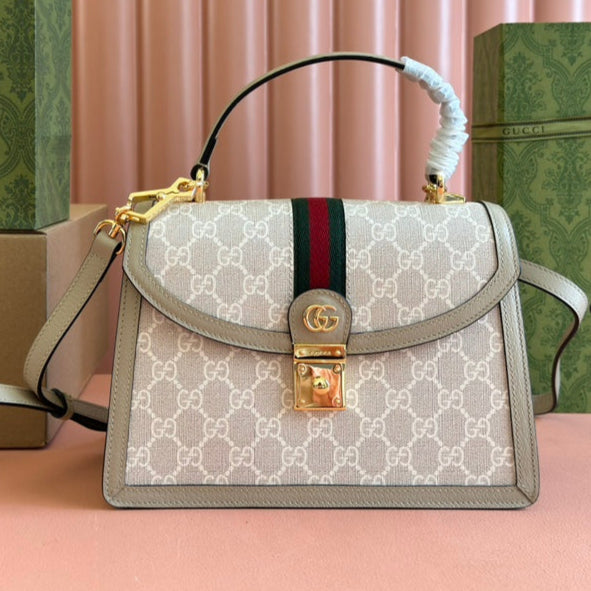 Gucci Ophidia 25cm Bag Beige White Canvas Leather 248494 mysite