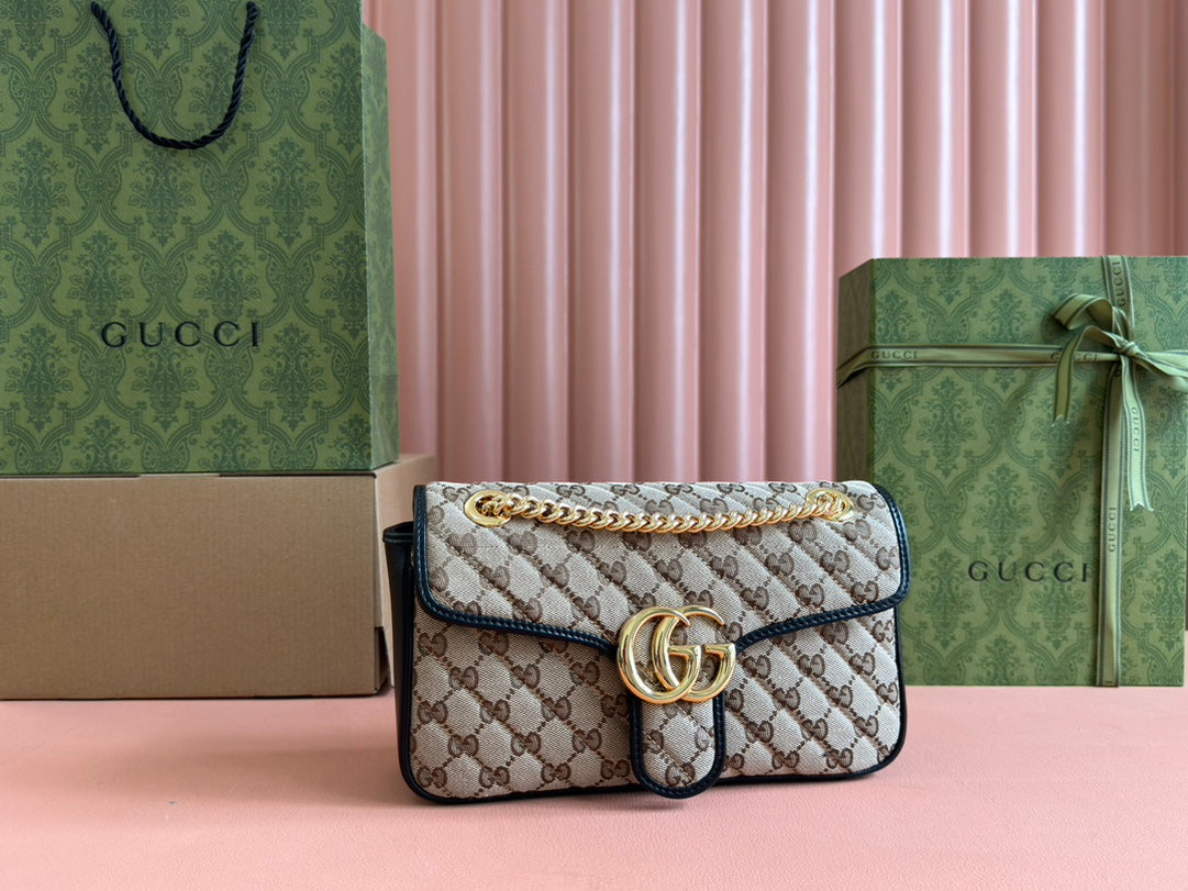Gucci Marmont Bag 26 Beige mix Brown Canvas 240072 mysite