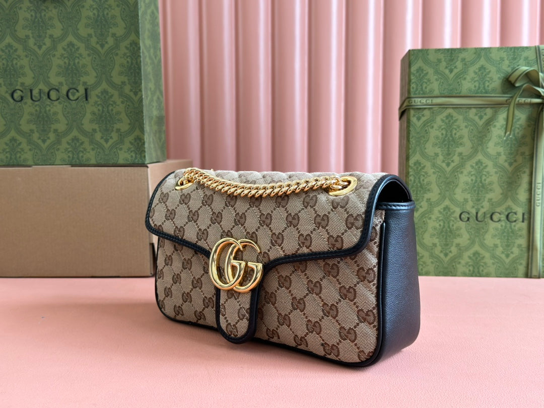 Gucci Marmont Bag 26 Beige mix Brown Canvas 240072 mysite