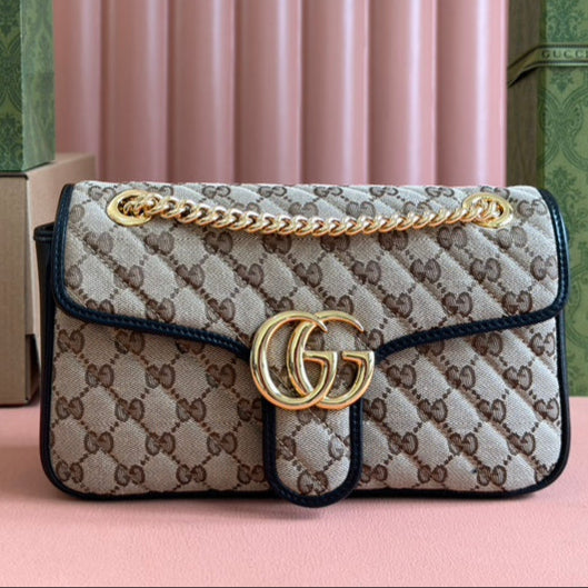 Gucci Marmont Bag 26 Beige mix Brown Canvas 240072 mysite