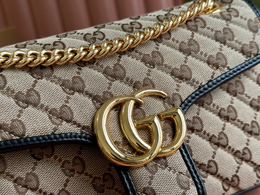 Gucci Marmont Bag 26 Beige mix Brown Canvas 240072 mysite