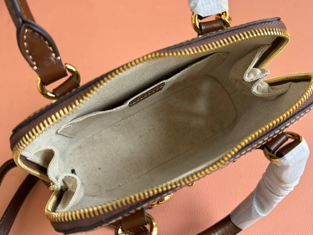 GG Horsebit 1955 Small Top Handle Bag Beige & Black GG Monogram Fabric 272170 mysite