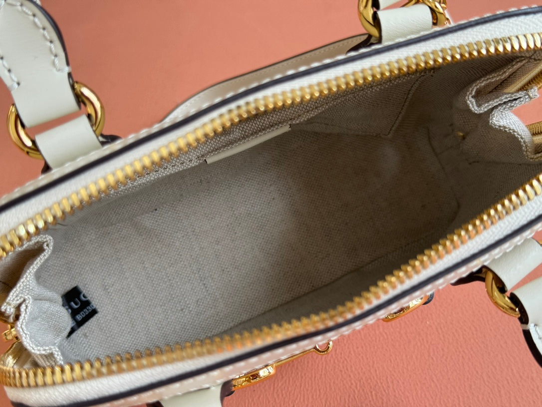 GG Horsebit 1955 Small Top Handle Bag Beige & Dark Brown GG Monogram Fabric 272172 mysite