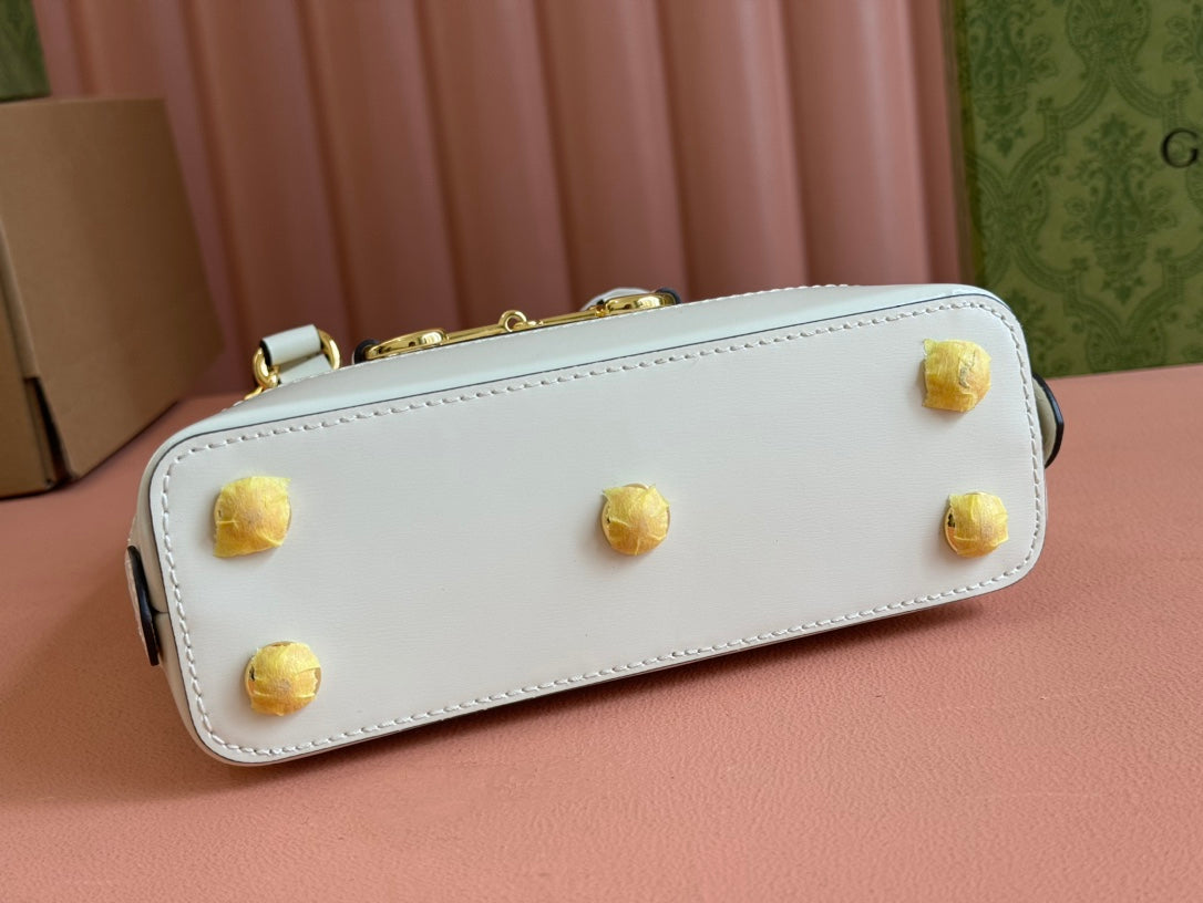 GG Horsebit 1955 Small Top Handle Bag Beige & Dark Brown GG Monogram Fabric 272172 mysite