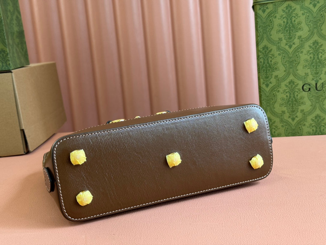 GG Horsebit 1955 Small Top Handle Bag Beige & Dark Brown GG Monogram Fabric 272173 mysite