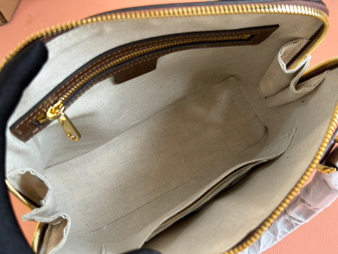 GG Horsebit 1955 Small Top Handle Bag Beige & Dark Brown GG Monogram Fabric 272173 mysite