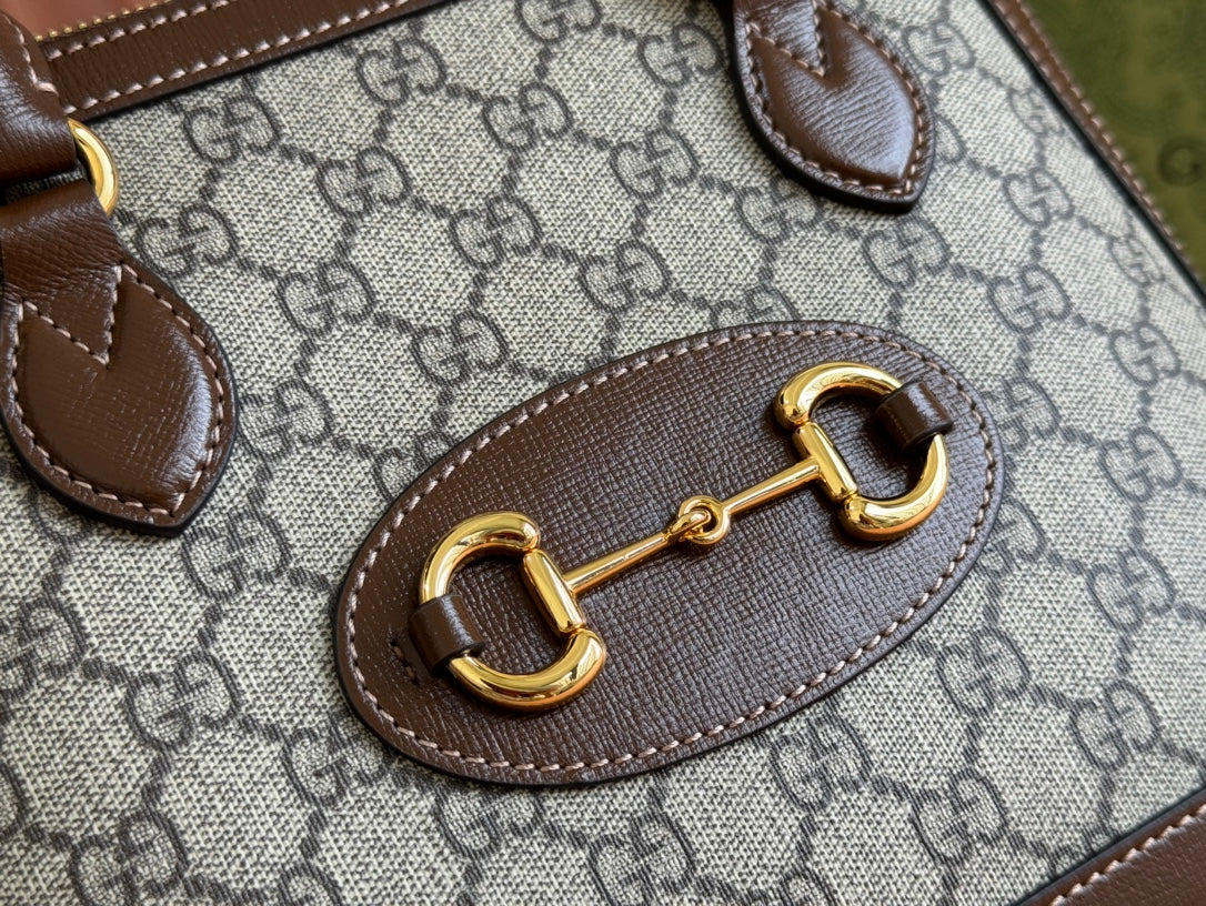 GG Horsebit 1955 Small Top Handle Bag Beige & Dark Brown GG Monogram Fabric 272173 mysite