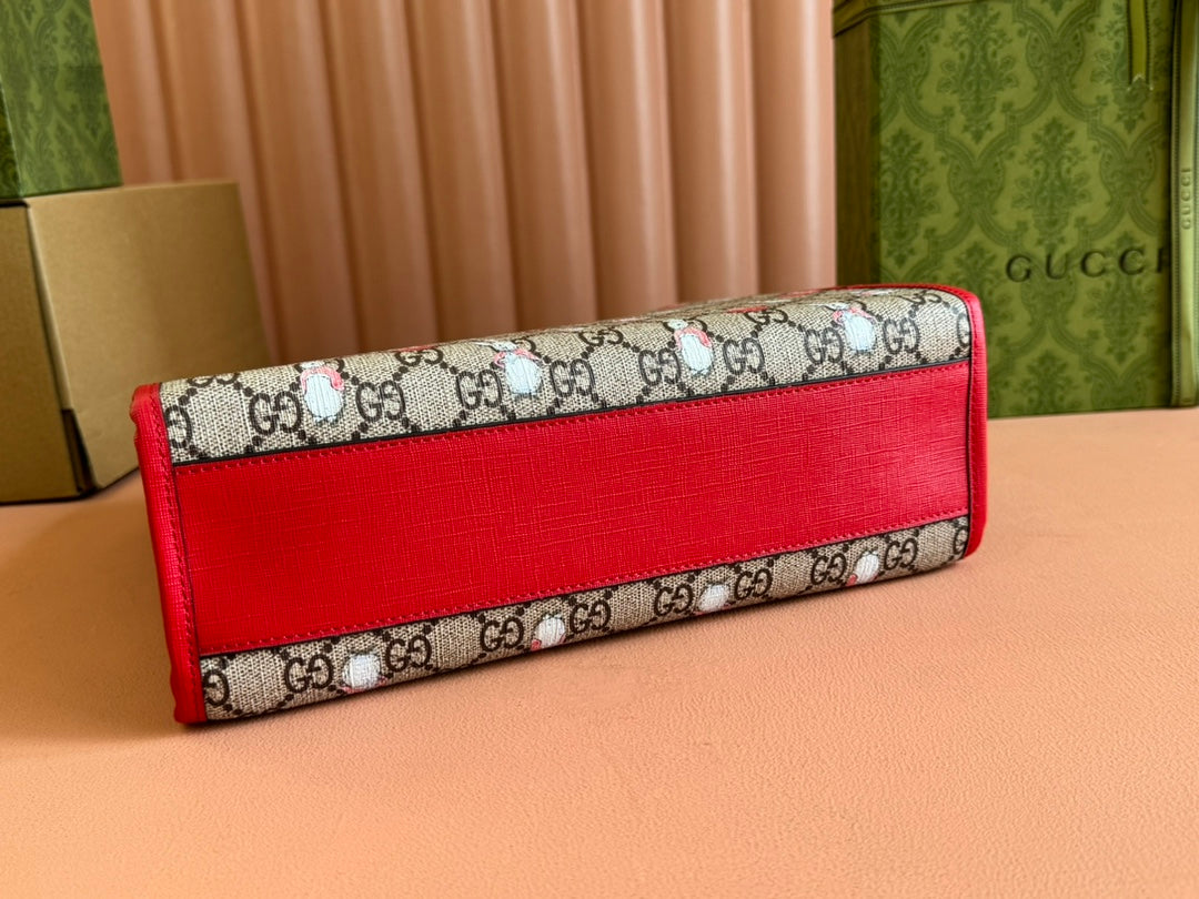 Gucci Bunny Print Tote Bag Red Beige Canvas 231228 mysite