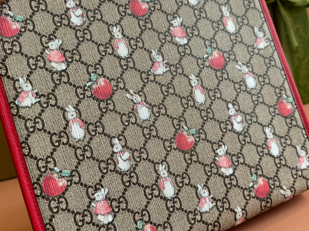 Gucci Bunny Print Tote Bag Red Beige Canvas 231228 mysite