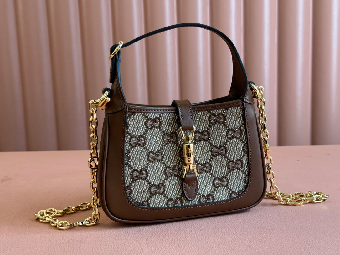 Gucci Jacket Bag Brown mix Ebony Rhinestones Leather Canvas 248592 mysite