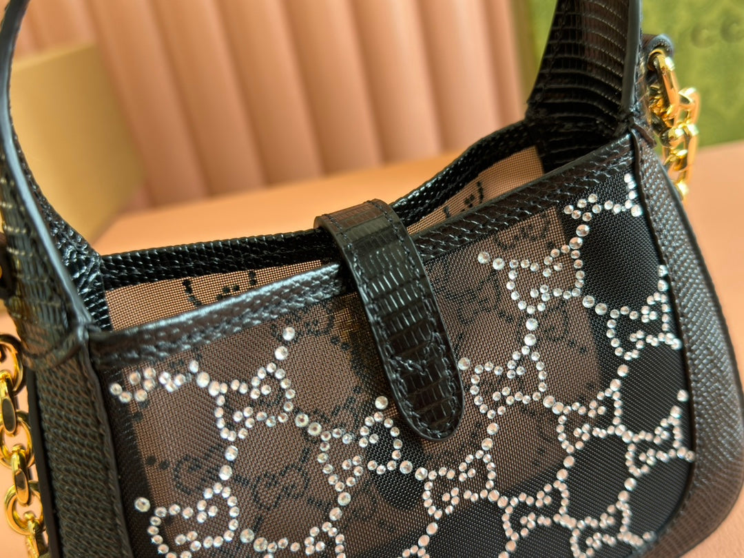 Gucci Jacket Bag Black White Lizard Rhinestones 248589 mysite