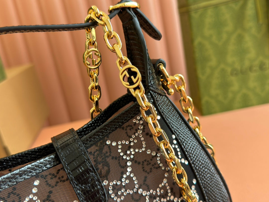 Gucci Jacket Bag Black White Lizard Rhinestones 248589 mysite