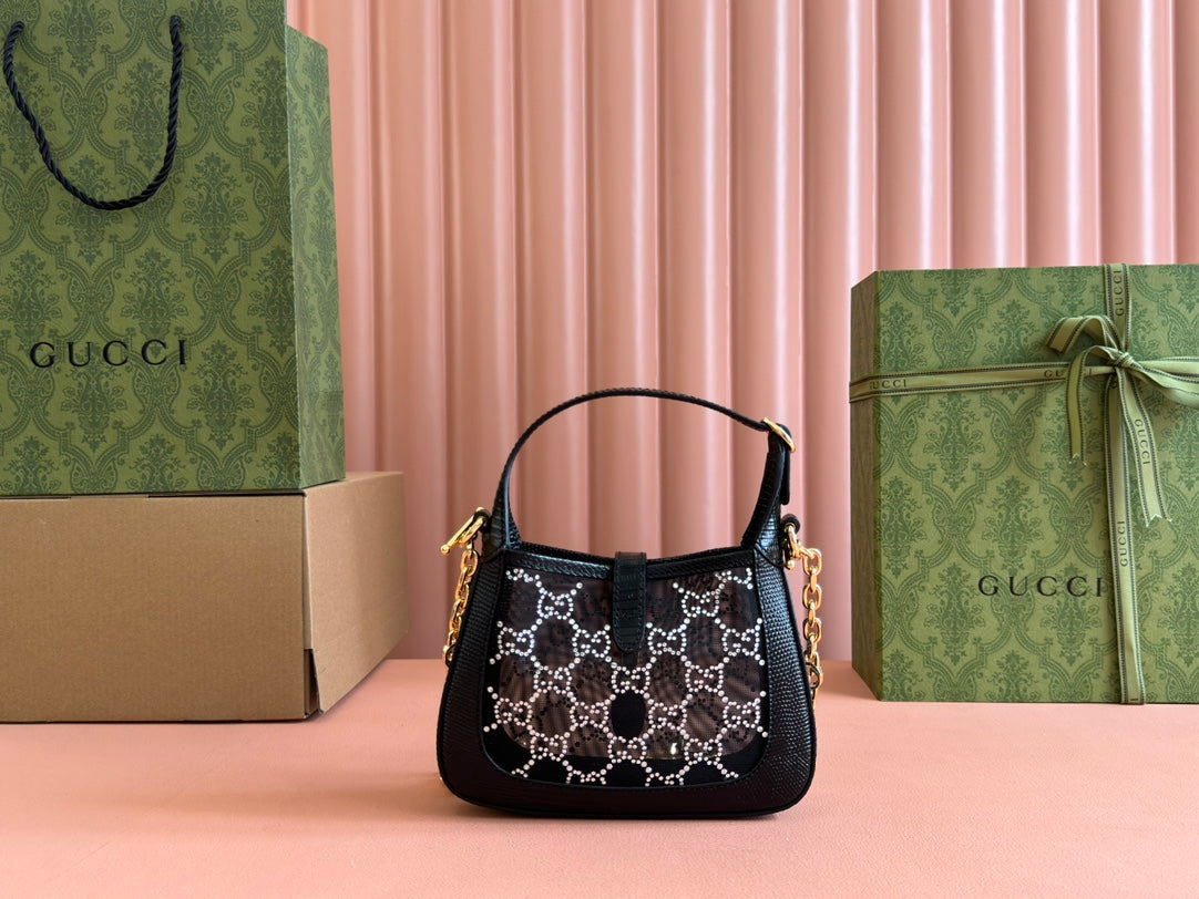 Gucci Jacket Bag Black White Lizard Rhinestones 248589 mysite