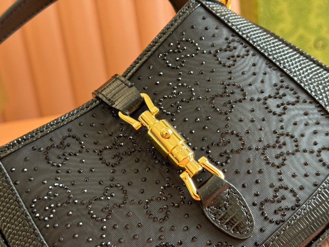 Gucci Jacket Bag Black Lizard Rhinestones 248590 mysite