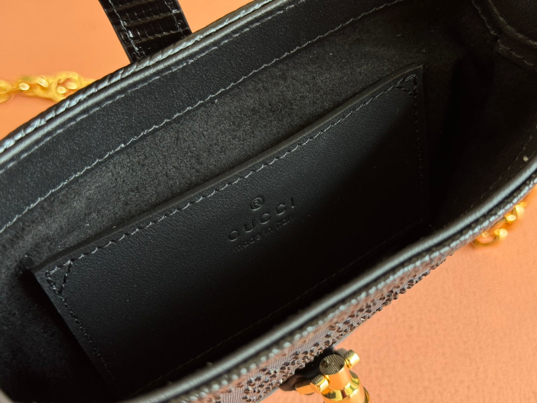 Gucci Jacket Bag Black Lizard Rhinestones 248590 mysite