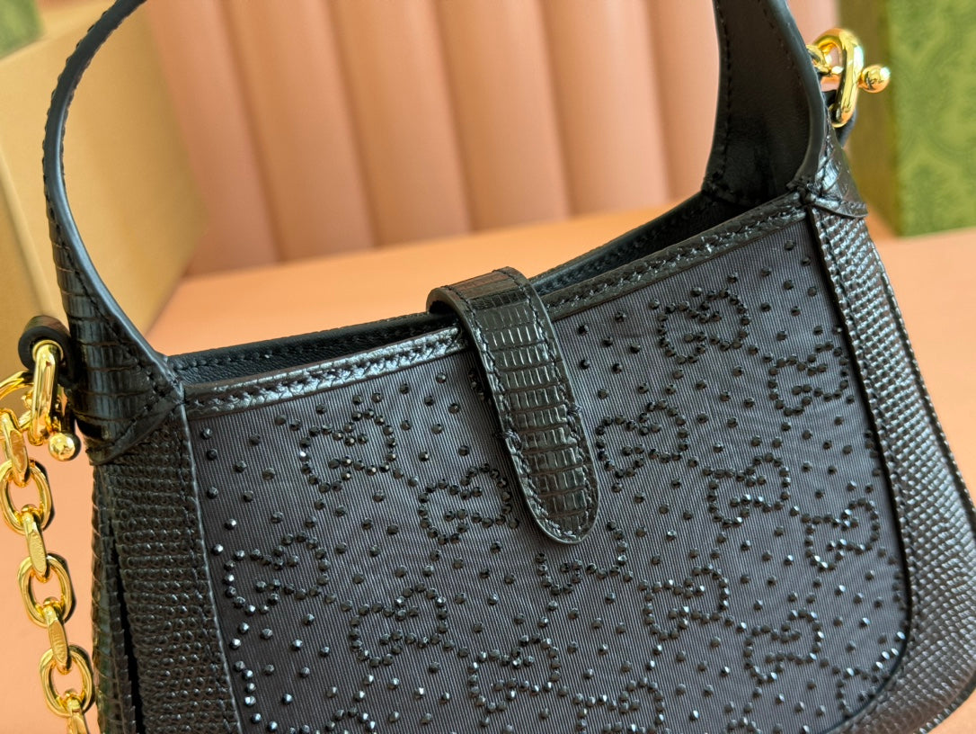 Gucci Jacket Bag Black Lizard Rhinestones 248590 mysite