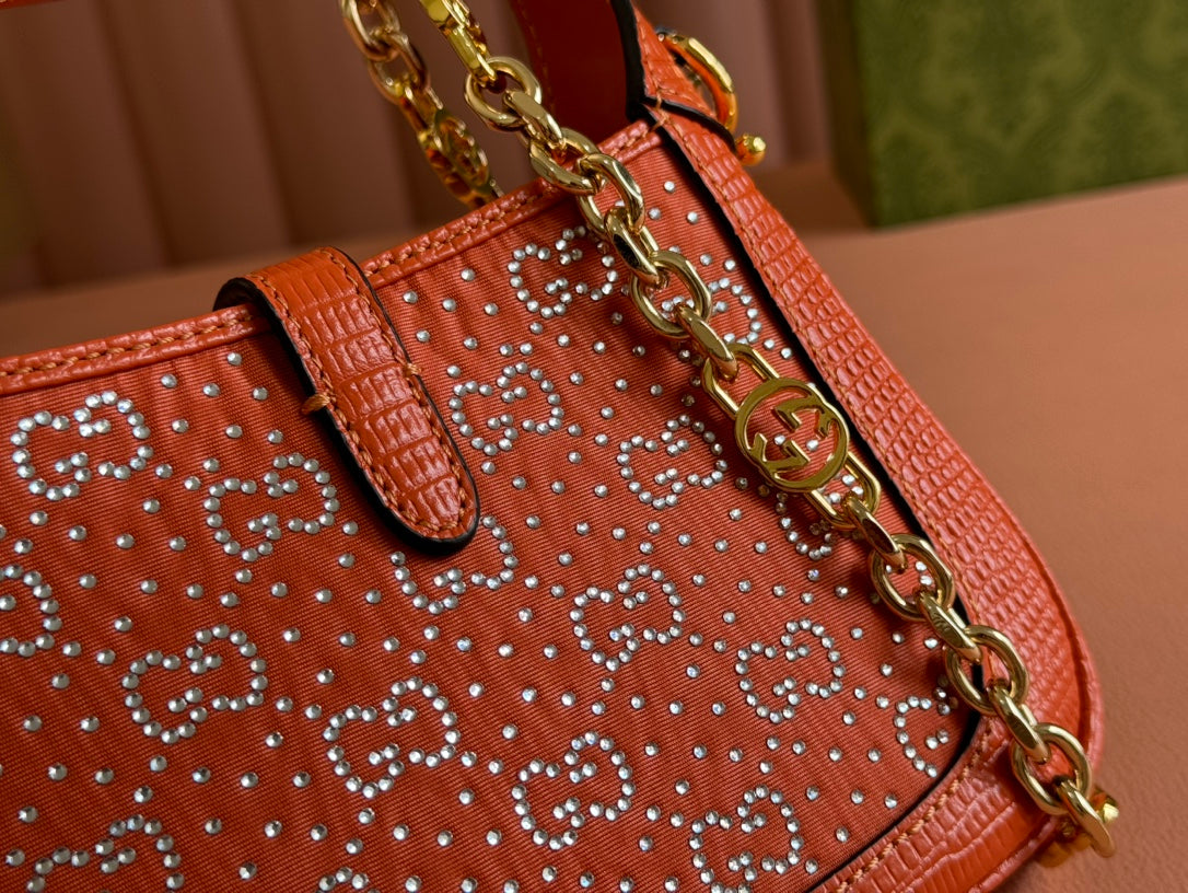 Gucci Jacket Bag Orange Lizard Rhinestones 248591 mysite