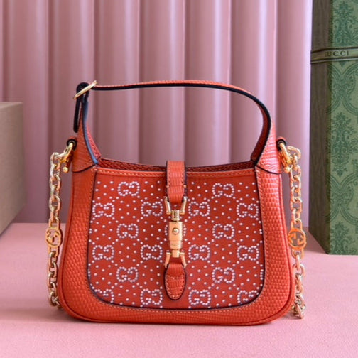 Gucci Jacket Bag Orange Lizard Rhinestones 248591 mysite
