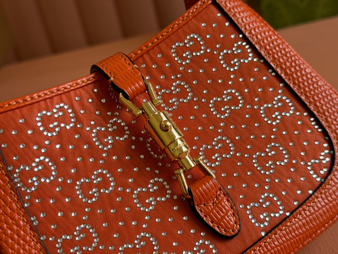 Gucci Jacket Bag Orange Lizard Rhinestones 248591 mysite