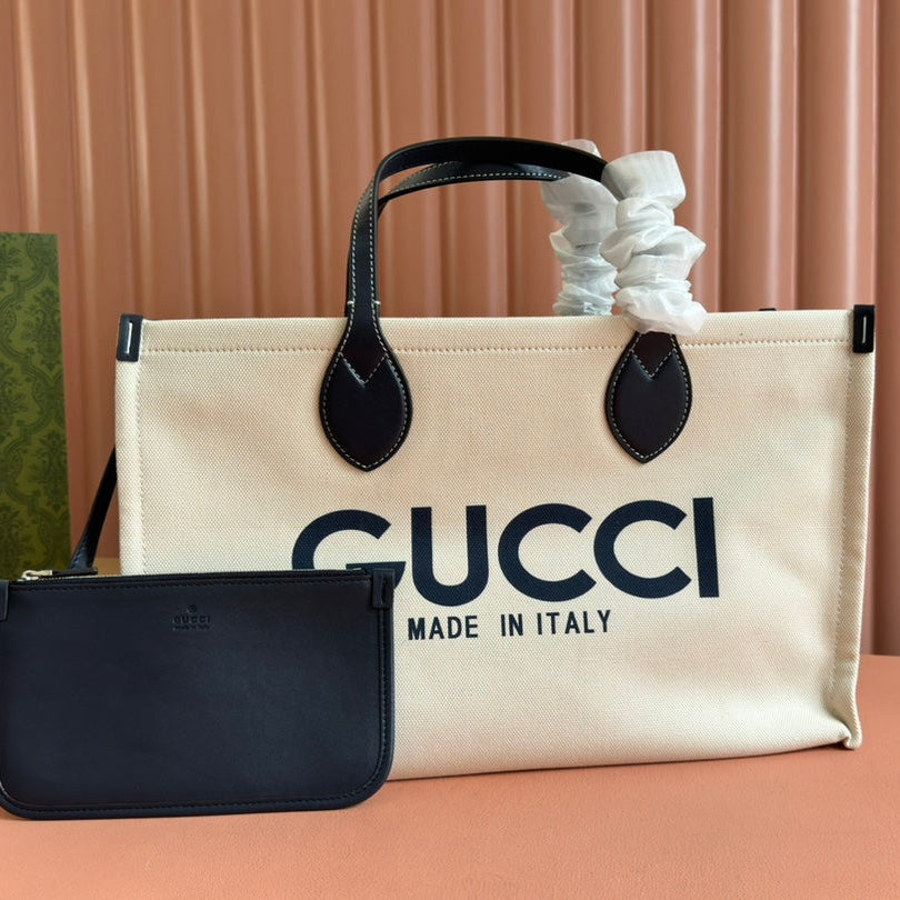 Gucci Medium Tote Bag Blue White Leather Canvas 248186 mysite