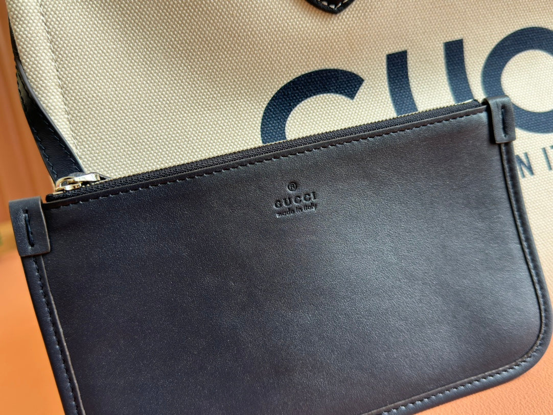 Gucci Medium Tote Bag Blue White Leather Canvas 248186 mysite