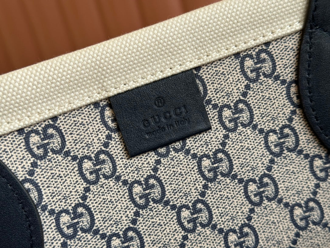 Gucci Medium Tote Bag Blue White Leather Canvas 248186 mysite