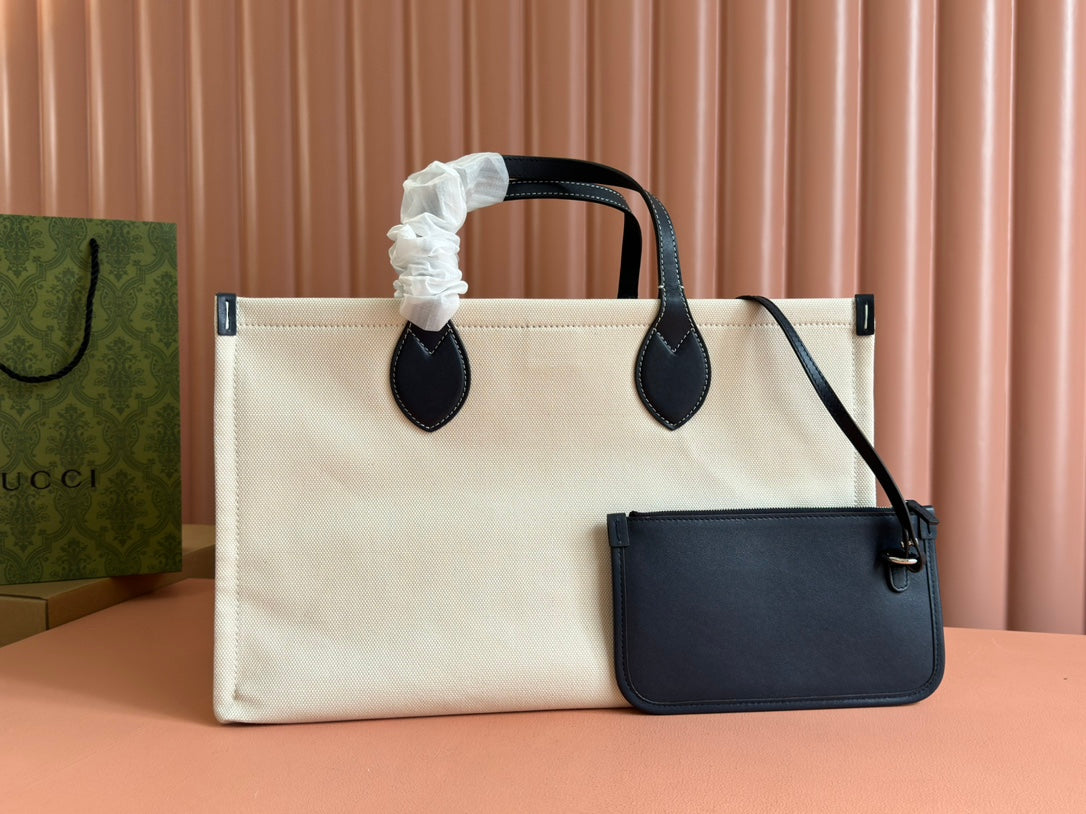 Gucci Medium Tote Bag Blue White Leather Canvas 248186 mysite