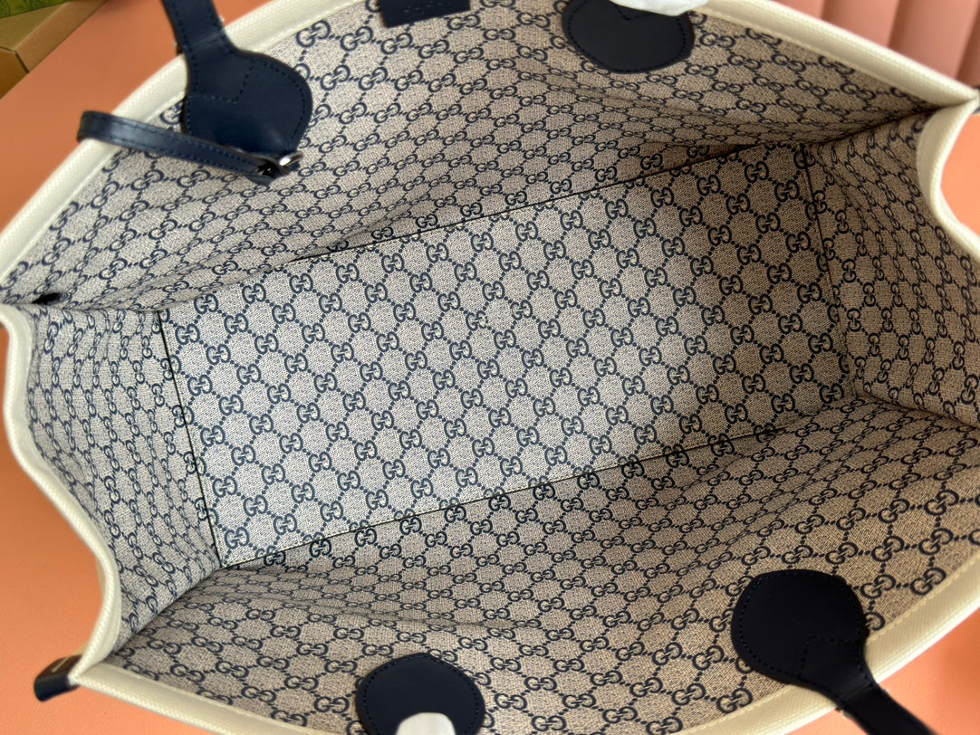 Gucci Medium Tote Bag Blue White Leather Canvas 248186 mysite