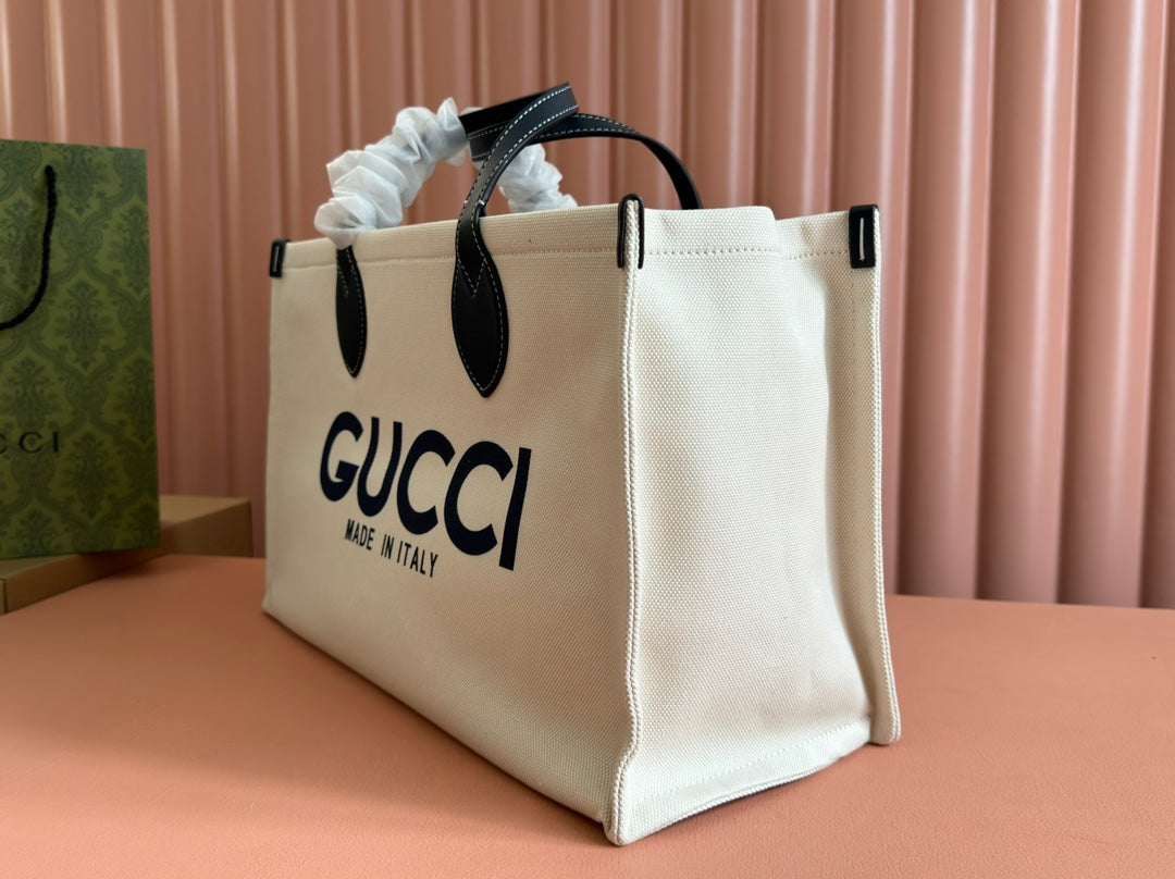 Gucci Medium Tote Bag Blue White Leather Canvas 248186 mysite