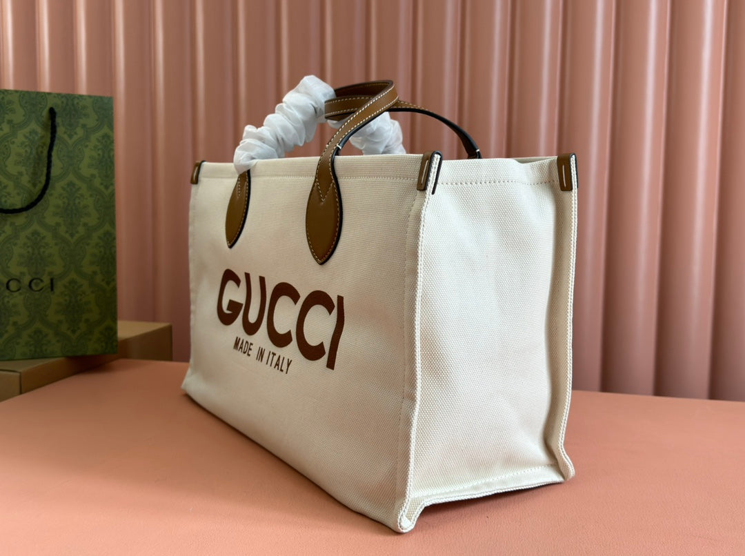 Gucci Medium Tote Bag Brown White Leather Canvas 248187 mysite