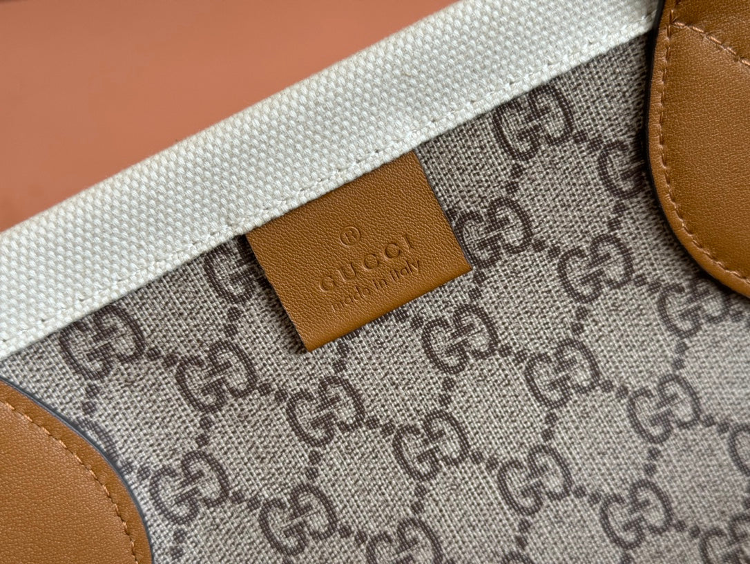 Gucci Medium Tote Bag Brown White Leather Canvas 248187 mysite
