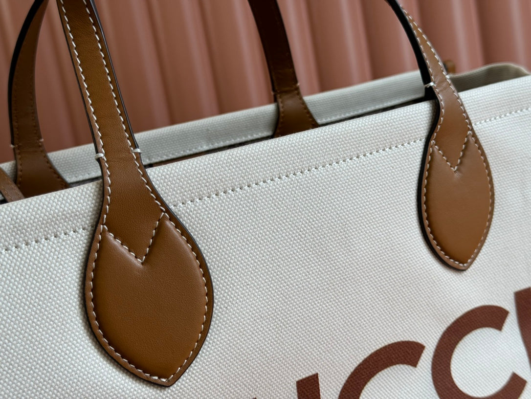 Gucci Medium Tote Bag Brown White Leather Canvas 248187 mysite