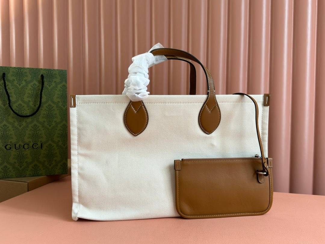Gucci Medium Tote Bag Brown White Leather Canvas 248187 mysite