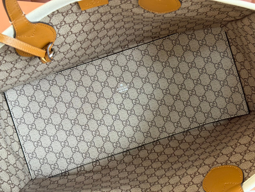 Gucci Medium Tote Bag Brown White Leather Canvas 248187 mysite