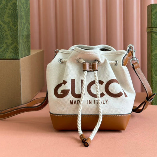 Gucci Bucket Bag Brown White Leather Canvas mysite