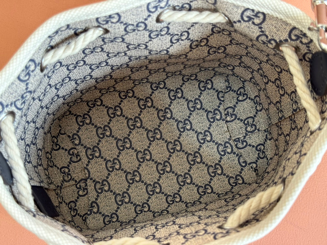 Gucci Bucket Bag Blue White Leather Canvas mysite
