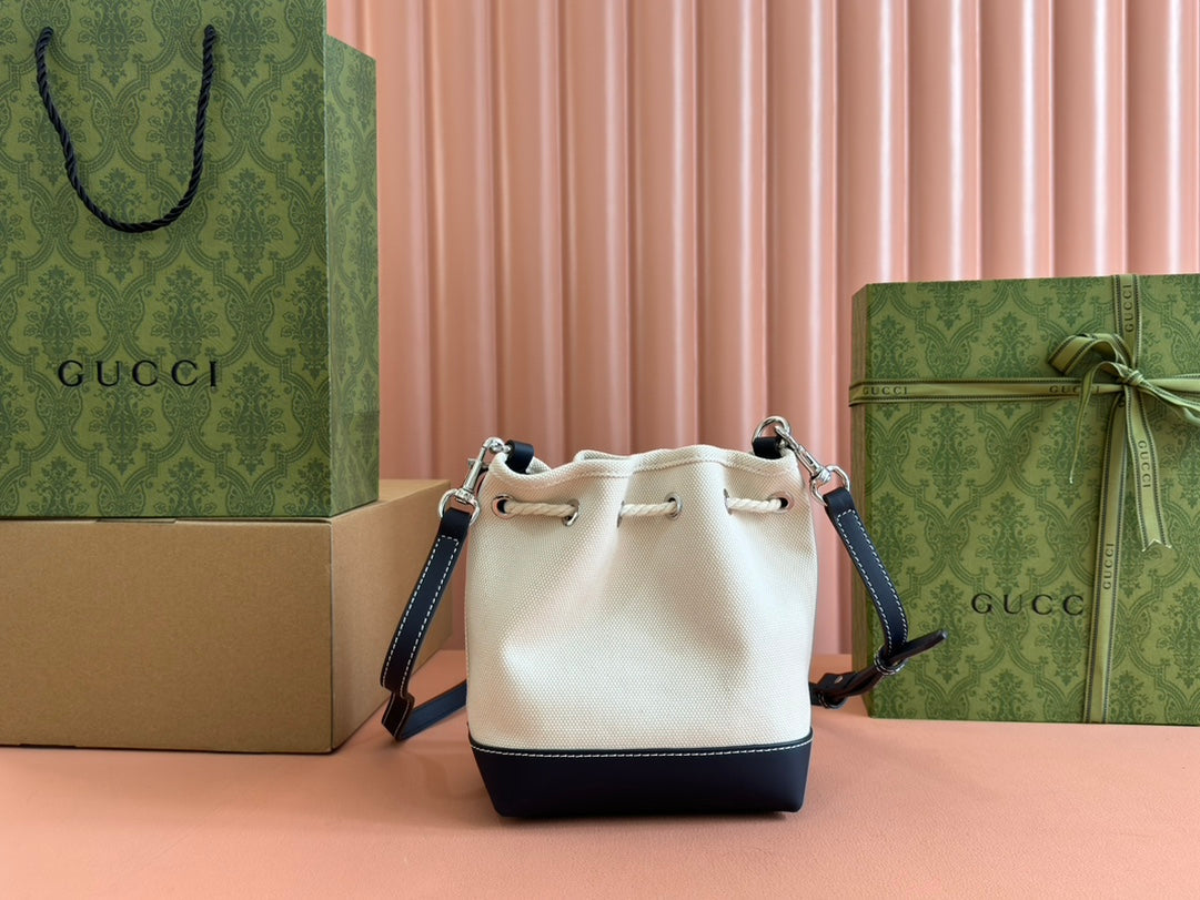 Gucci Bucket Bag Blue White Leather Canvas mysite