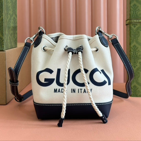 Gucci Bucket Bag Blue White Leather Canvas mysite