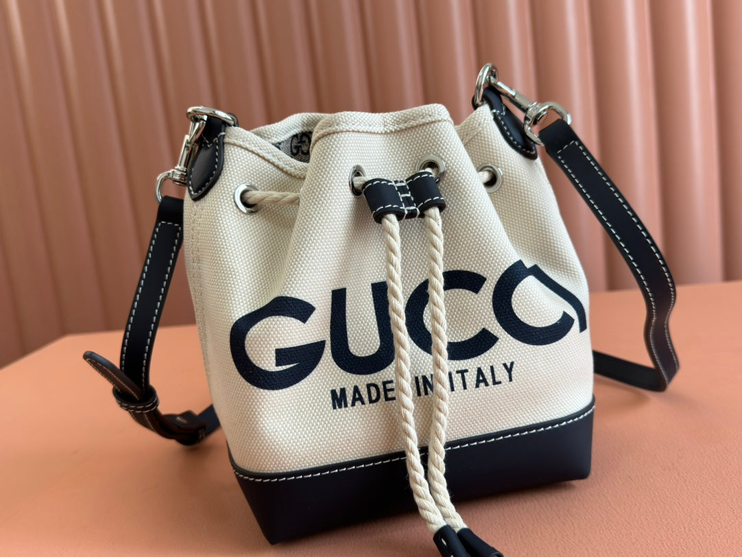 Gucci Bucket Bag Blue White Leather Canvas mysite