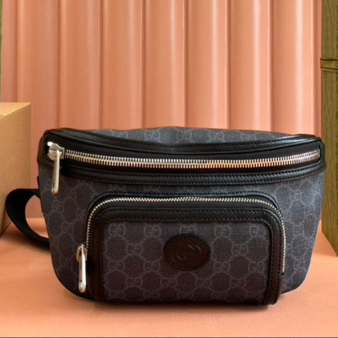 Gucci Interlocking G belt bag Black Leather Canvas 248163 mysite