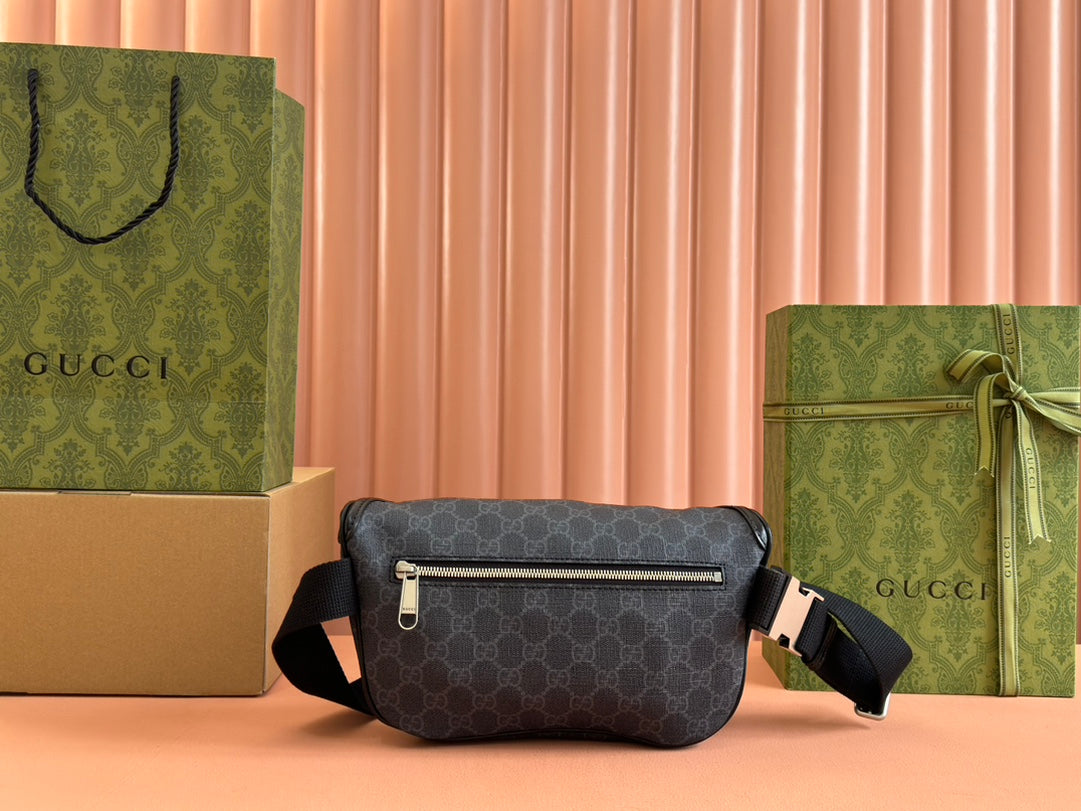 Gucci Interlocking G belt bag Black Leather Canvas 248163 mysite