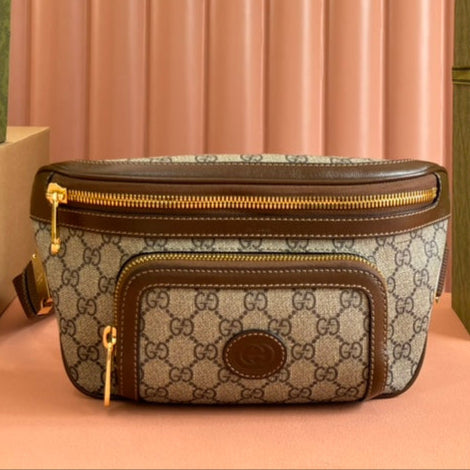 Gucci Interlocking G belt bag Brown mix Ebony Leather Canvas 248164 mysite