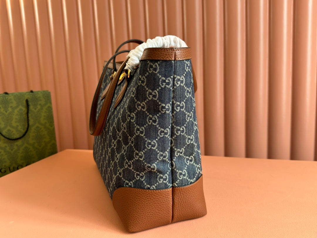 Gucci Ophidia 38cm Bag Blue Brown Leather Canvas 244458 mysite