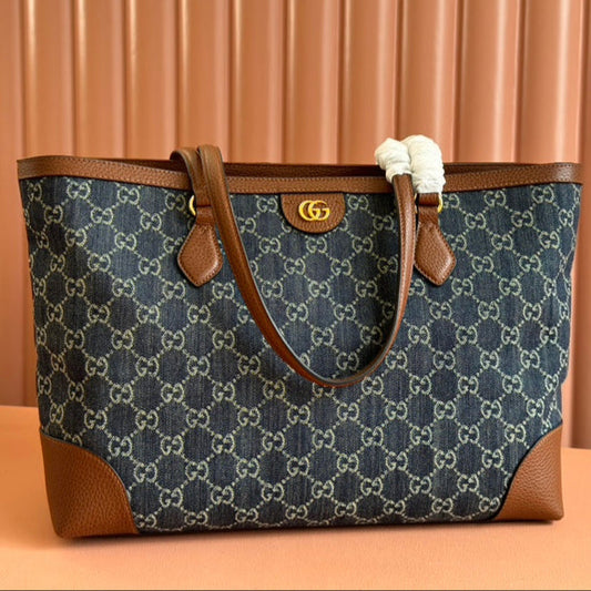 Gucci Ophidia 38cm Bag Blue Brown Leather Canvas 244458 mysite
